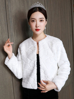 Avvolgere matrimonio Avorio Maniche lunghe Collo gioiello Bottoni in pelliccia sintetica Coprispalle da sposa