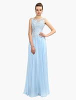 Baby Blue Abito da sera piano Chiffon Party Abito illusione collo piano lunghezza abito da Homecoming con foro chiave retro