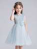 Baby Blue Flower Girl Dresses Jewel Neck Tulle Sleeveless Short Princess Dress Bows Kids Social Party Dresses