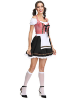 Beer Girl Costume Rose Plaid Lace Up Grembiule Poliestere Oktoberfest Vacanze Costumi Oktoberfest Costumi