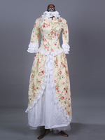 Beige Retro Costumes Donna Stampa Floreale Maria Antonietta Costume Ruffles Pizzo Poliestere Set Vestito Retro Masquerade Ball Gown