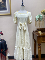 Beige retro empire abito in vita bridgerton costumi abito polieste