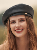 Berretti da donna Pretty Metal Details Cuoio PU Berretto nero