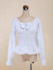 Bianco cotone Lolita camicetta maniche lunghe Shirring arco Piazza collo