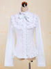 Bianco cotone Lolita camicetta maniche lunghe Stand collare pizzo volant Bow