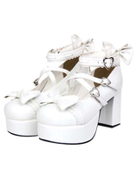 Bianco grosso tacchi quadrati Lolita scarpe piattaforma caviglia cinturino cuore forma fibbie archi