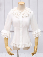 Bianco in Chiffon Lolita camicetta maniche metà Ruffles Lace Trim