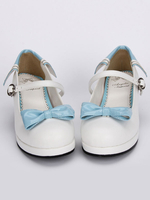 Bianco Lolita Chunky tacchi scarpe blu Bows tondo cinturino alla caviglia con fibbia