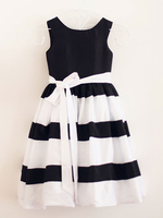 Bianco Nero taffetà Stripes ginocchio lunghezza Flower Girl Dress