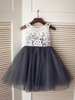 Bianco Nero taffetà Stripes ginocchio lunghezza Flower Girl Dress