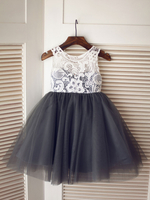 Bianco Nero taffetà Stripes ginocchio lunghezza Flower Girl Dress