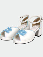 Bianco Qi Lolita Sandali Pony grosso tacchi pulsanti blu stile cinese