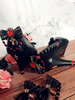 Black Bows Round Toe PU Leather Shoes Lolita