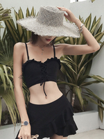 Black Lolita Outfits Ruffles Lace Up Senza maniche Top Skirt Pants Costume da bagno