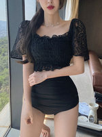 Black Lolita Outfits Ruffles pizzo maniche corte pantaloni costume da bagno