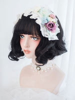 Black Lolita Wig Blunt Bang Full Volume Curl arruffato Short Lolita Wig