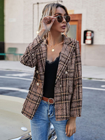 Blazer da donna Moda Colletto con risvolto Bottoni Maniche lunghe Plaid Cappotto Blazer marrone caffè