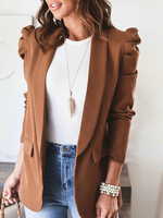 Blazer da donna Moda colletto rovesciato maniche lunghe a pieghe in poliestere