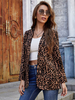 Blazer Giacca Leopard Print Aperto Fronte Scollo A V Risvolto Manica Lunga Primavera Autunno Capispalla Per Le Donne