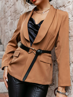 Blazer per donna Cappotto a maniche lunghe pieghettato in poliestere elasticizzato marrone caffè collo rovesciato