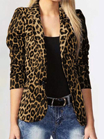 Blazer per donna Elegante poliestere con stampa animalier Tasche con colletto rovesciato Maniche lunghe
