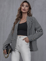 Blazer per donna moderno colletto rovesciato maniche lunghe in poliestere scozzese