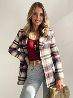 Blazer per le donne Capispalla a maniche lunghe con tasche sul colletto scozzese in poliestere chic