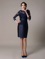 Blu marino scuro taffetà pizzo Homecoming Abito per le donne Abiti per Ospiti di Matrimonio Milanoo