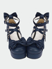 Blu navy Lolita Pony grosso tacchi scarpe piattaforma caviglia cinghie archi fibbie di forma del cuore