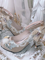 Blue Grigio Lolita Shoes Flower Pizzo Tessuto Thin Tacchi alti Lolita Tacchi alti