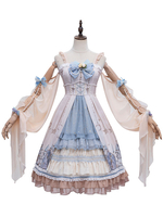 Blue Sweet Lolita JSK Dress Gonne in maglia Lolita a fiori senza maniche nude