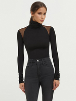 Body a collo alto con spalle in rete manica lunga cavallo con bottoni automatici per donna 2026