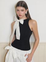 Body chic senza maniche con fiocco girocollo Top donna bicolore