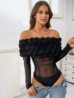 Body in rete trasparente sexy con spalle scoperte per donna 2026