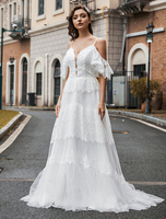 Boho Dress Abito da sposa Pizzo A-Line Collo V-Collo Vita naturale Vita in rilievo Abito da sposa