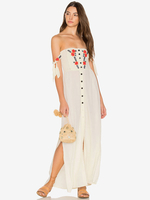 Boho Dress Off-the-spalla ricamato senza maniche Bohemian Gypsy Beach Vacation Abito lungo estivo per le donne