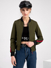 Bomber Giacca da baseball con colletto alla coreana verde Hunter Giacca casual da donna con cerniera bicolore