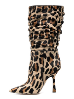 Boots Boots Stilotto Heel Pointed Toe Leopard Pattern Stivali a metà vitello