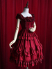 Borgogna Abiti Lolita Ruffles Abito di cotone per le donne