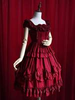 Borgogna Abiti Lolita Ruffles Abito di cotone per le donne