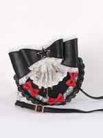 Borsa Lolita Borsa a tracolla in pelle PU con perle in pelle Fiocchi in pizzo Borsa a tracolla in pelle PU Accessori Lolita blu scuro