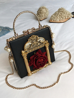 Borsa Lolita gotica Catene rosa Borsa con applicazioni di perle Accessori Lolita in pelle PU