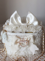 Borsa Sweet Lolita Ecru Fiocchi bianchi Volant Perle Borsa a tracolla Fibra di poliestere Accessori Lolita