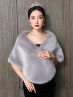 Bottoni da sposa Coprispalle da sposa con bottoni in pelliccia sintetica senza maniche grigi