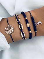 Bracciale da donna Bracciali intrecciati a catena multi-catena in ecopelle nera alluncinetto alluncinetto