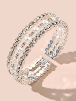 Bracciale per donna Braccialetti di gelatina a catena a strati brillanti con strass imitazione di perle bianche