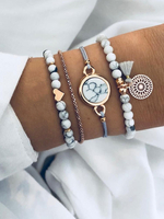 Bracciale per donna in ecopelle a strati bianchi non in pietra rotonda brillante multi-catena catena con stampa di pietre bracciali set di 4 pezzi