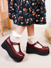 Calzature accademiche Lolita Borgogna Borgogna rotonda PU Leather Daily Casual Lolita scarpe