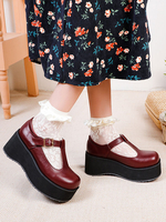 Calzature accademiche Lolita Borgogna Borgogna rotonda PU Leather Daily Casual Lolita scarpe