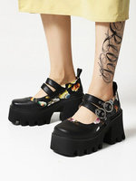 Calzature accademiche Lolita Scarpe Lolita nere con zeppa in pelle PU